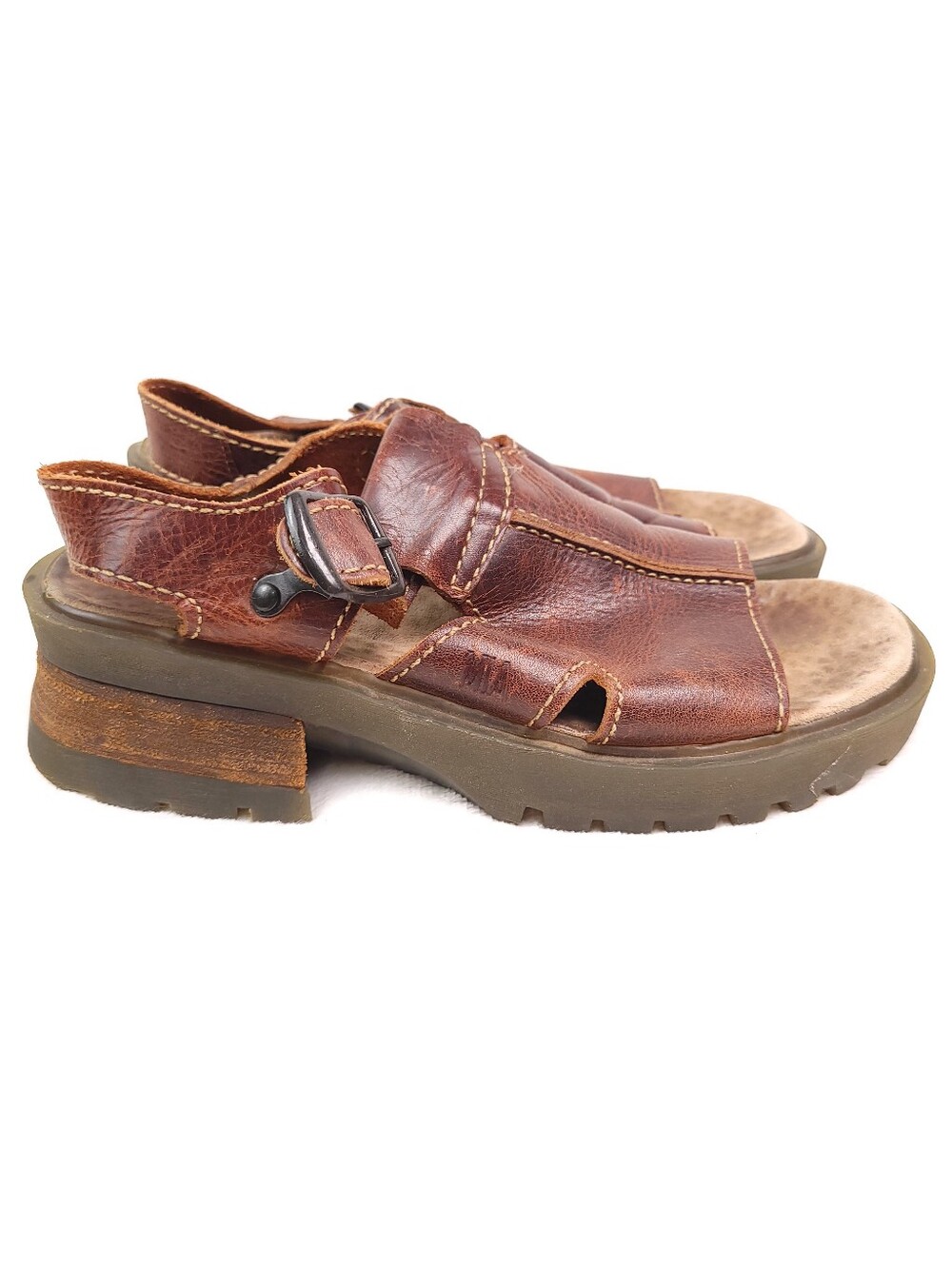 Vintage 90s Y2K MIA Chunky Leather Open Toe Platform Sandals Brown 8